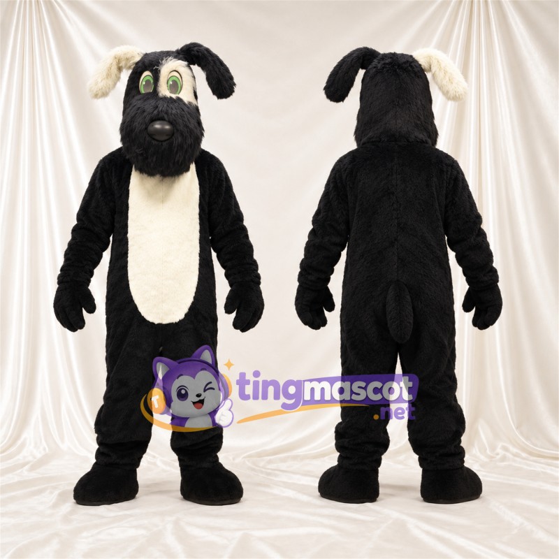 Black and White Sheep Mascot Costume - Cream Belly and Green Eyes