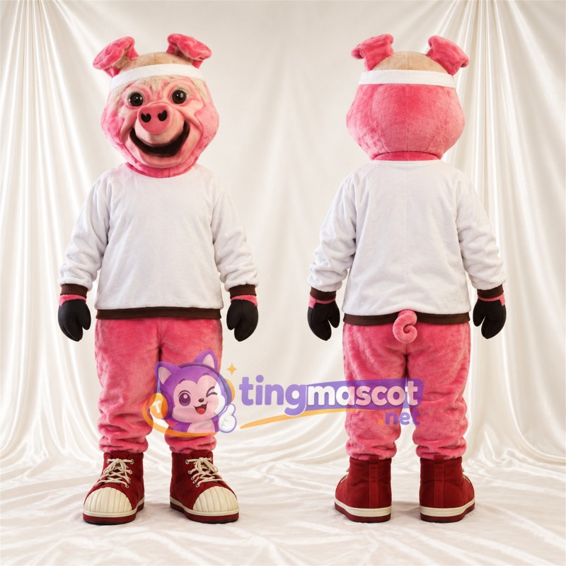 Costume de mascotte Cochon – rose – Chemise (blanc); Bandeau