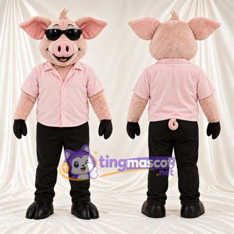 Maskottchenkostüm Schwein – hellrosa – Hemd (rosa); Sonnenbrille