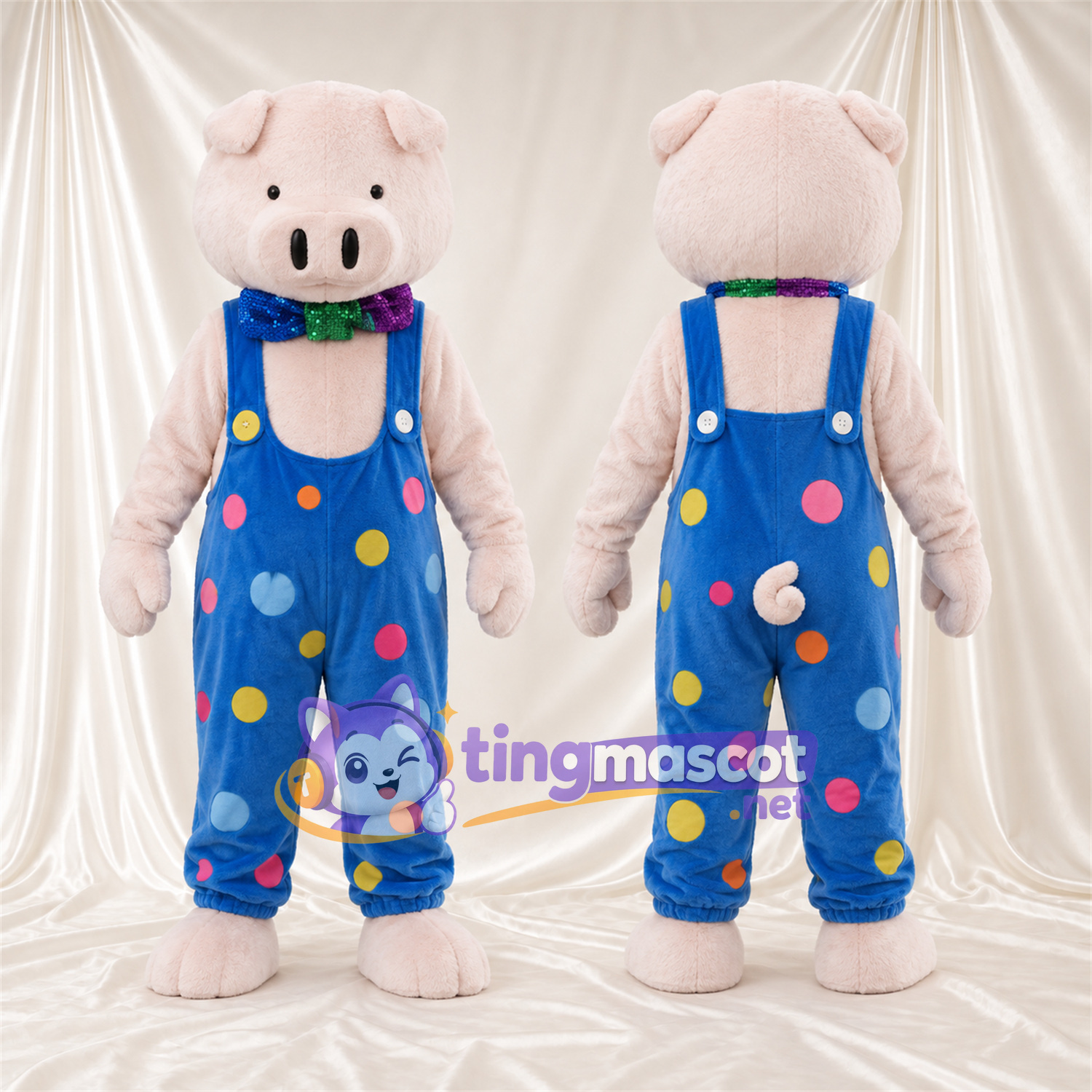 Maskottchenkostüm Schwein – hellrosa – Latzhose Maskottchenkostüm Schwein – hellrosa – Latzhose