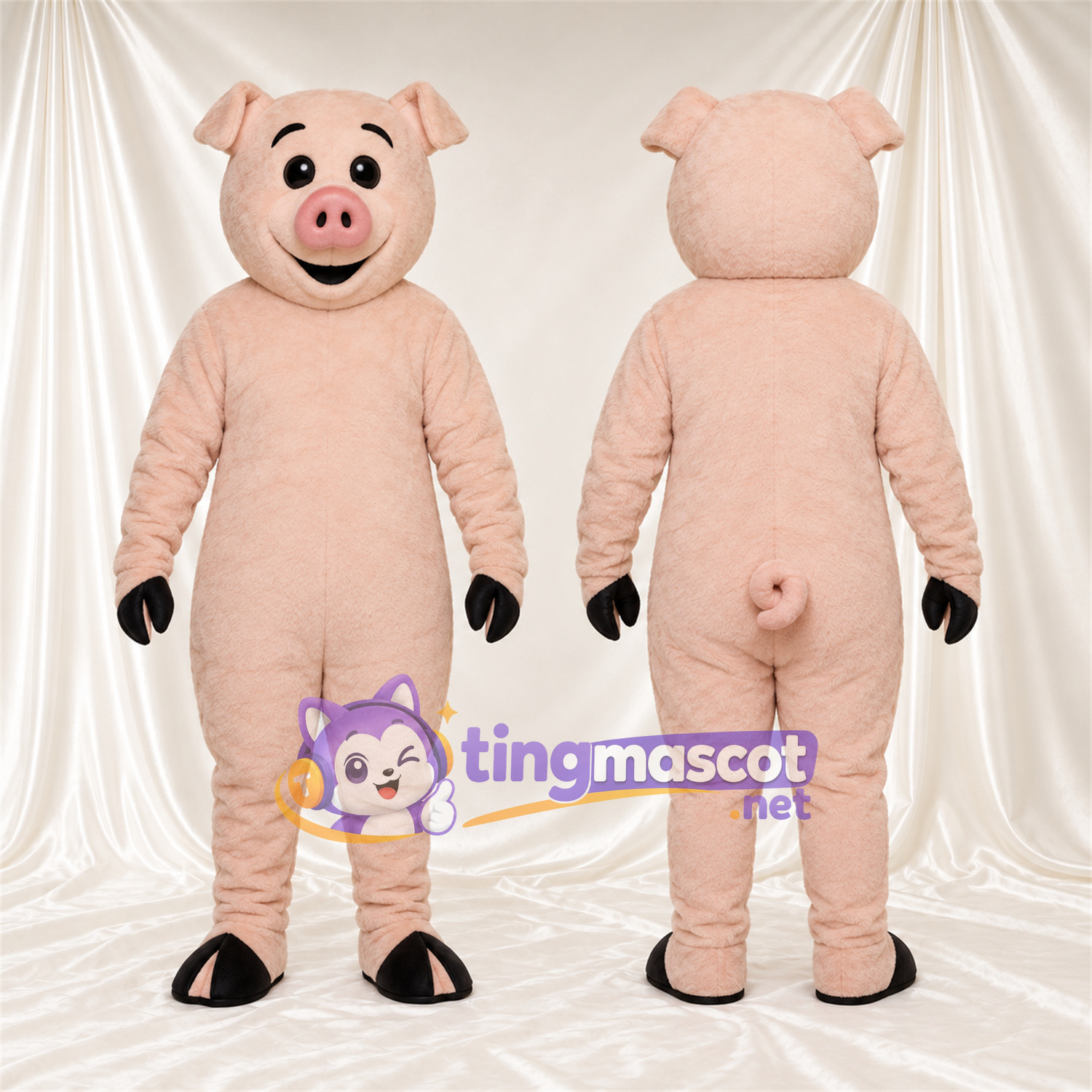 Costume de mascotte Cochon – pêche – Gants (noir); Museau (rose) Costume de mascotte Cochon – pêche – Gants (noir); Museau (rose)