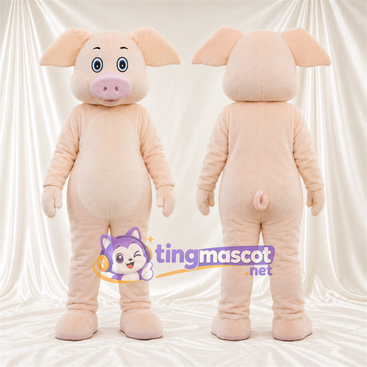 Peach Pig Mascot Costume - Blue Eyes and Pink Snout Peach Pig Mascot Costume - Blue Eyes and Pink Snout