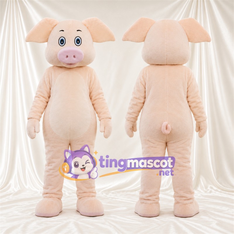 Peach Pig Mascot Costume - Blue Eyes and Pink Snout