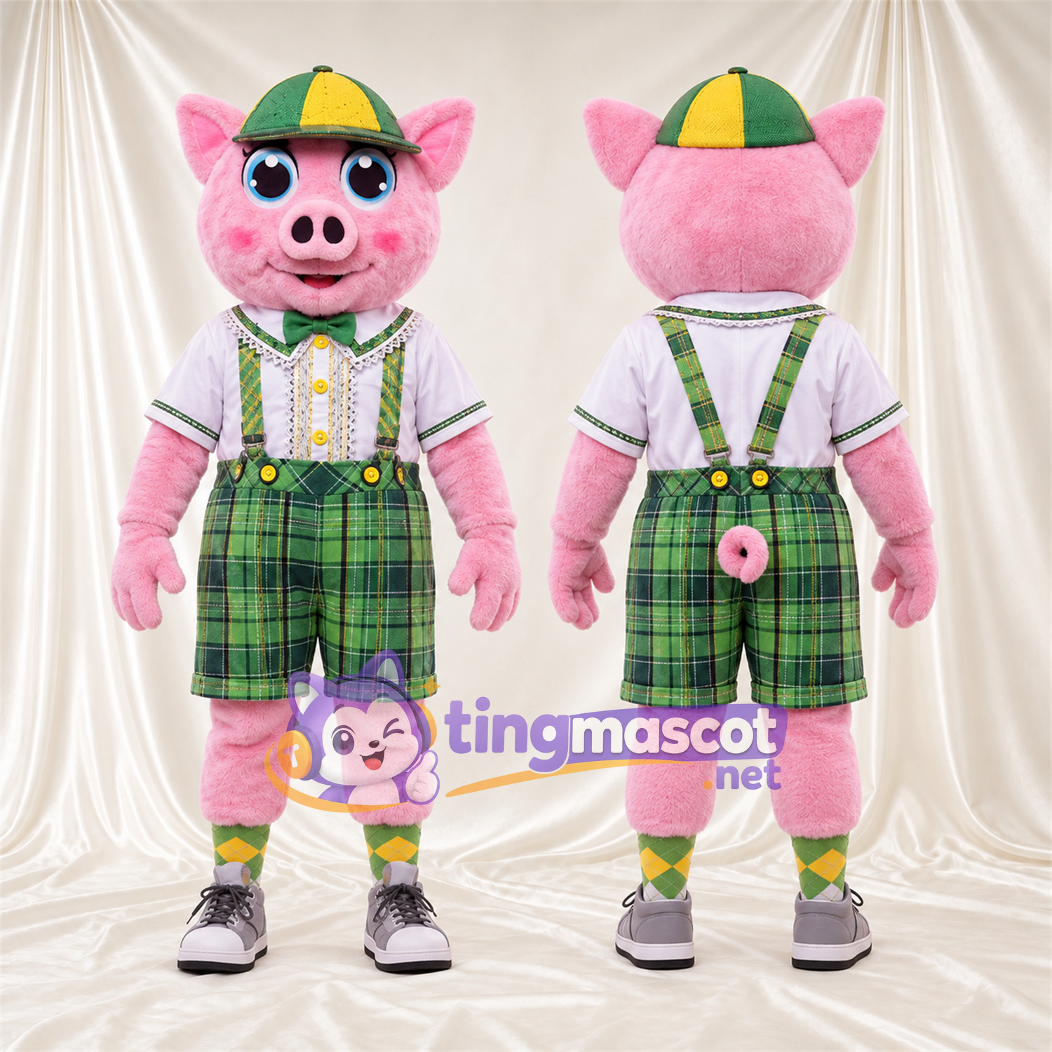 Costume de mascotte Cochon – rose – Short; Casquette Costume de mascotte Cochon – rose – Short; Casquette