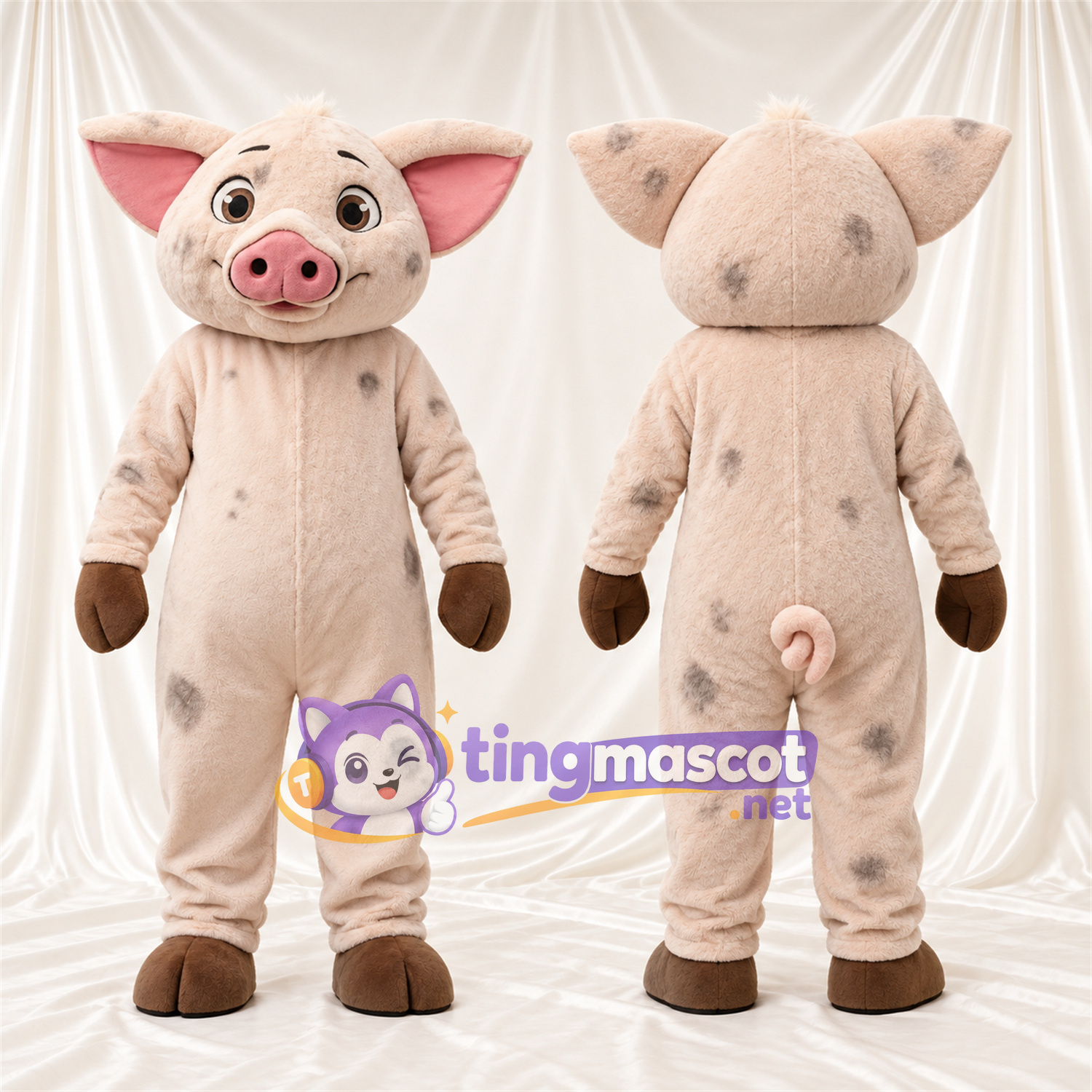 Beige Pig Mascot Costume - Brown Spots Beige Pig Mascot Costume - Brown Spots