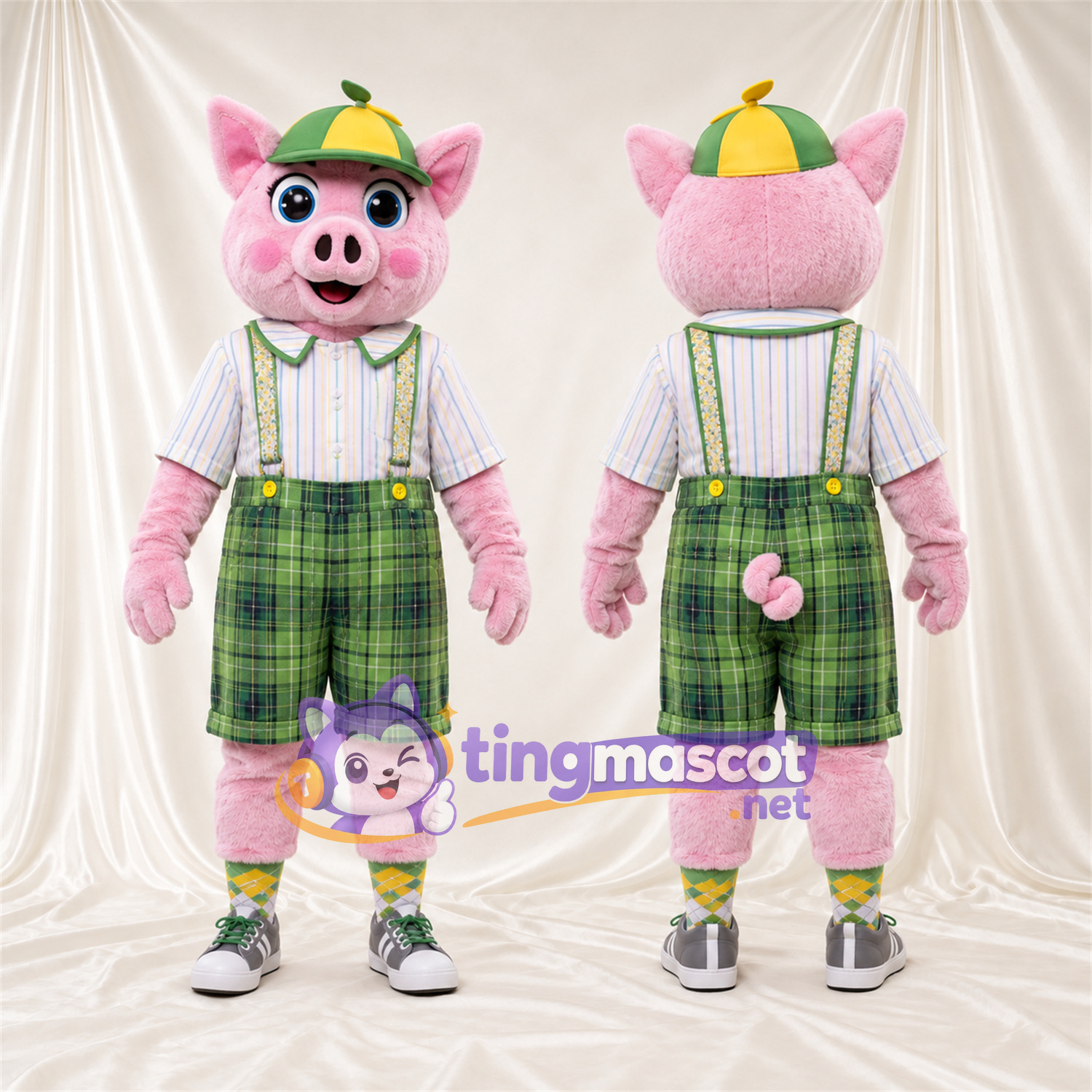 Costume de mascotte Cochon – rose – Short; Casquette Costume de mascotte Cochon – rose – Short; Casquette