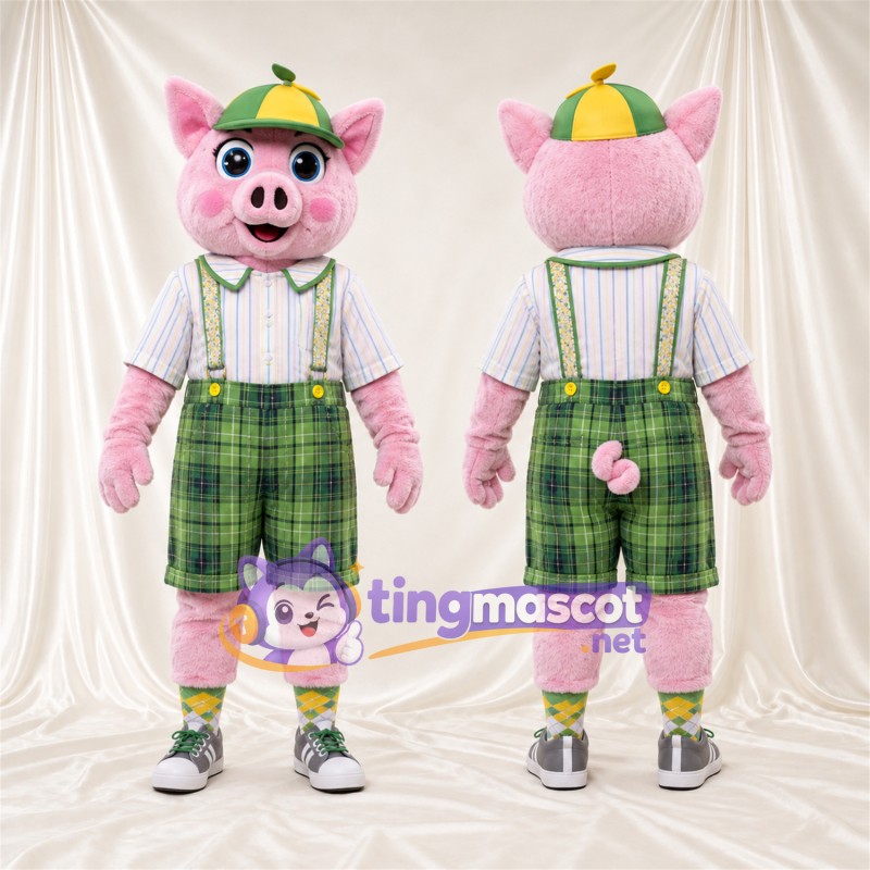Costume de mascotte Cochon – rose – Short; Casquette