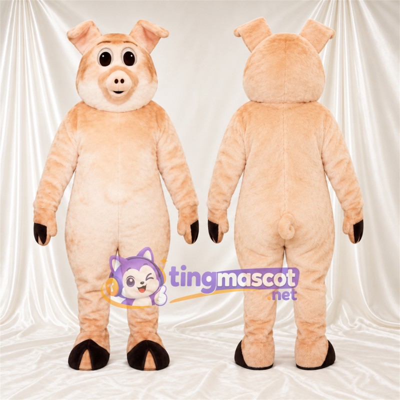 Costume de mascotte Cochon – pêche – Gants (noir); Visage souriant