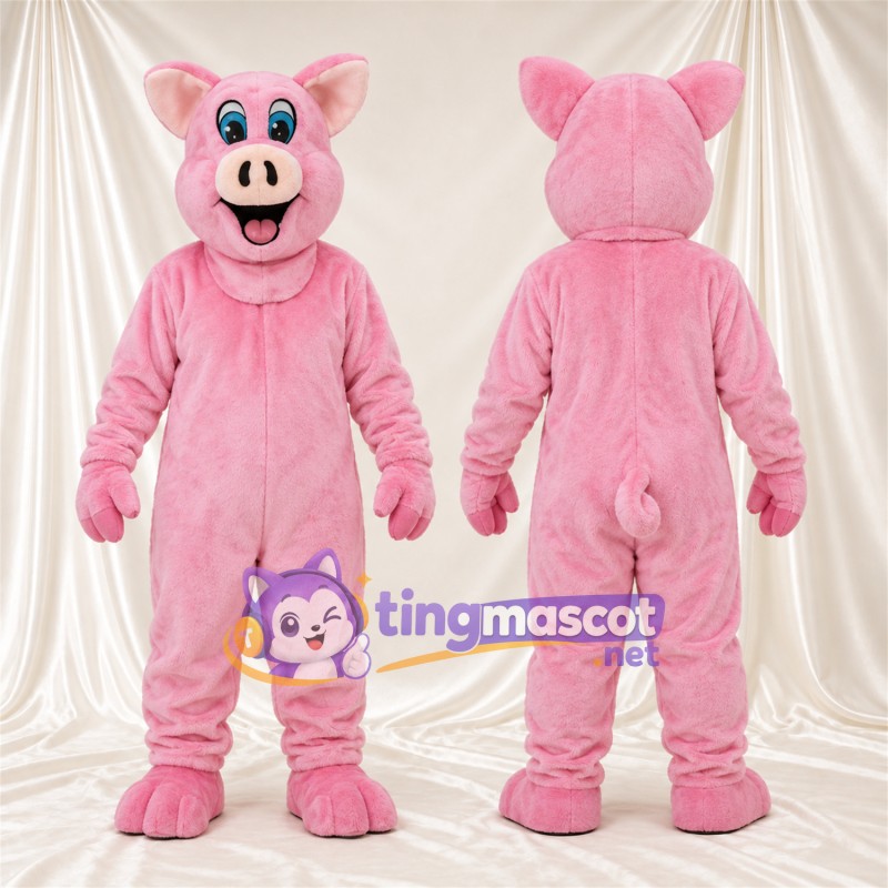 Maskottchenkostüm Schwein – rosa – Augen (blau); Offener Mund