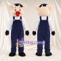 Beige Pig Mascot Costume - Navy Overalls and Cap