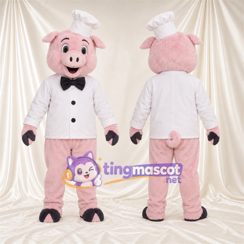 Costume de mascotte Cochon – rose – Toque de chef; Veste (blanc)