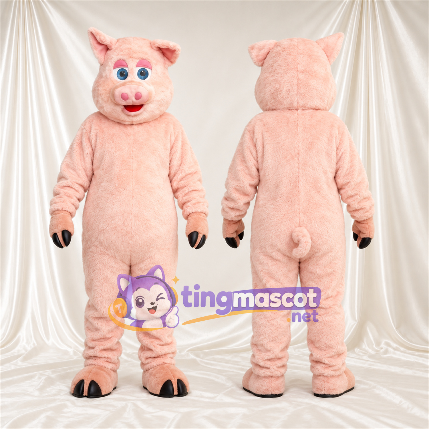 Peach Pig Mascot Costume - Blue Eyes and Pink Snout Peach Pig Mascot Costume - Blue Eyes and Pink Snout