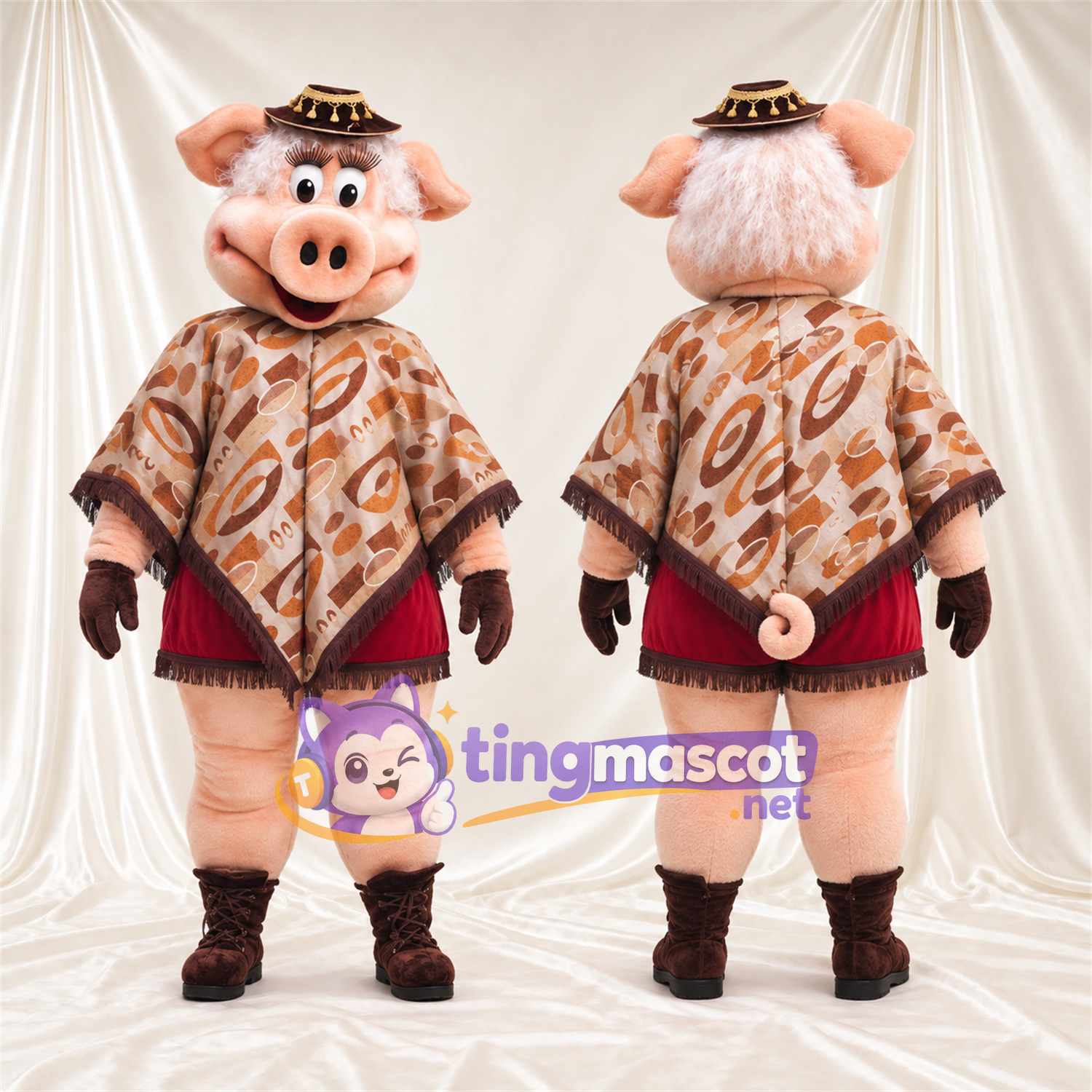 Costume de mascotte Cochon – pêche – Chapeau Costume de mascotte Cochon – pêche – Chapeau