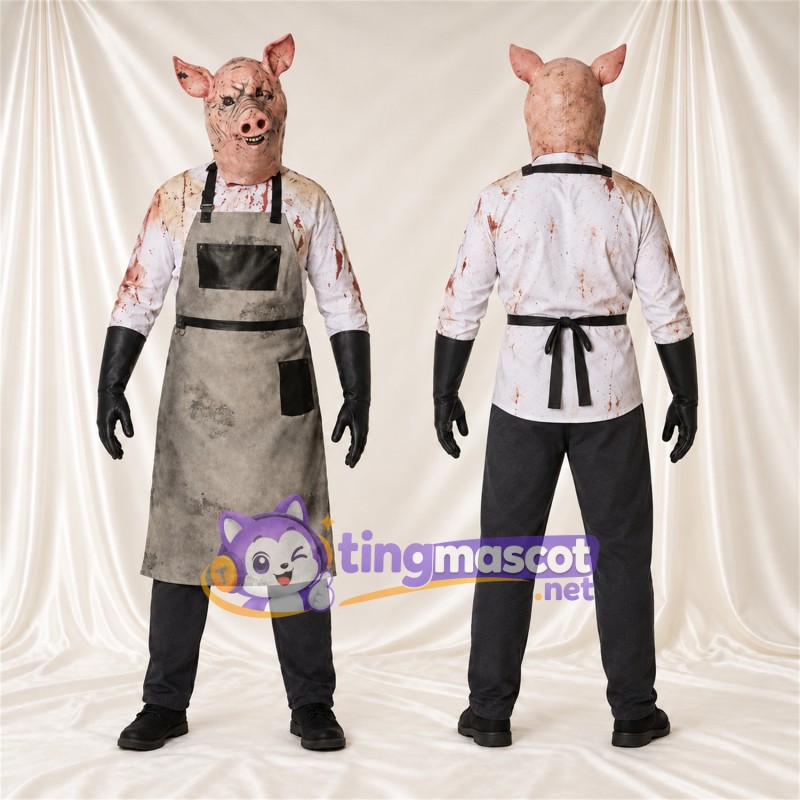 Costume de mascotte Cochon – marron – Tablier; Gants (noir)