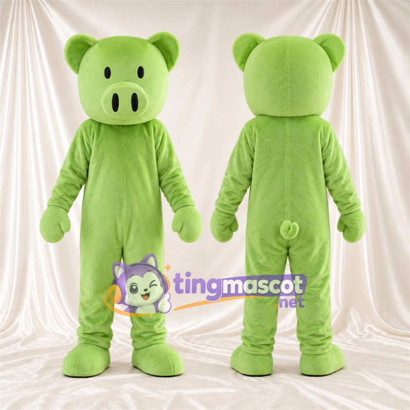 Costume de mascotte Cochon – vert – Petites oreilles rondes; Gants (vert)