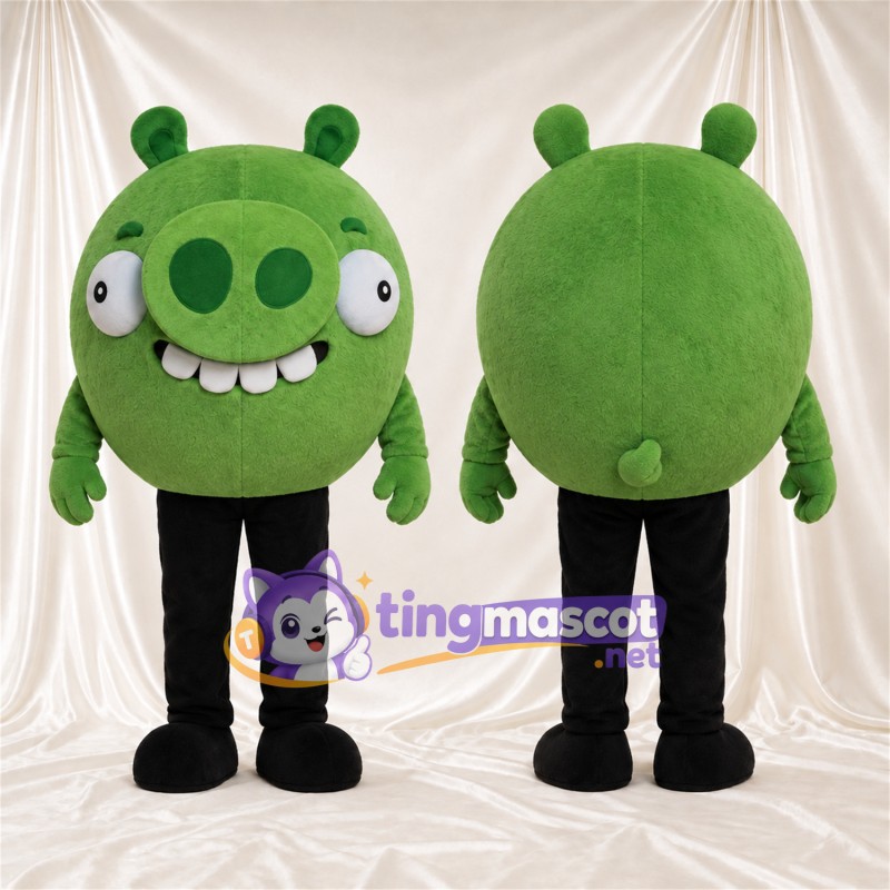 Costume de mascotte Cochon – vert – Jambes (noir); Tête