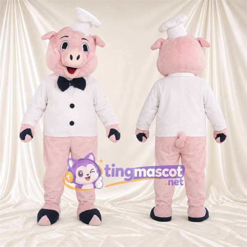 Costume de mascotte Cochon – rose – Toque de chef; Veste (blanc)