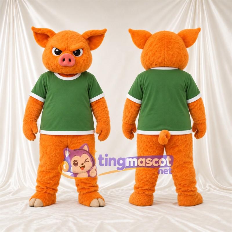 Costume de mascotte Cochon – orange – Chemise (vert)