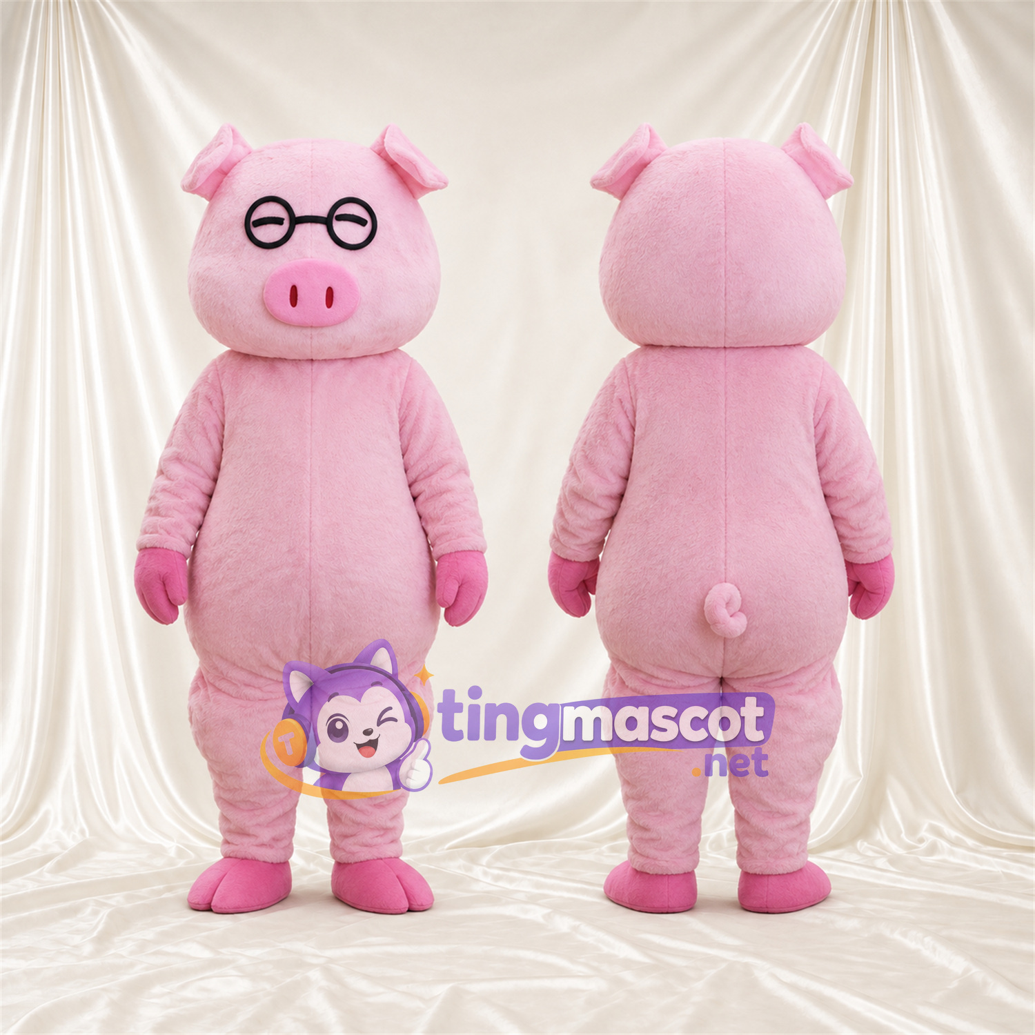 Costume de mascotte Cochon – rose – Lunettes Costume de mascotte Cochon – rose – Lunettes