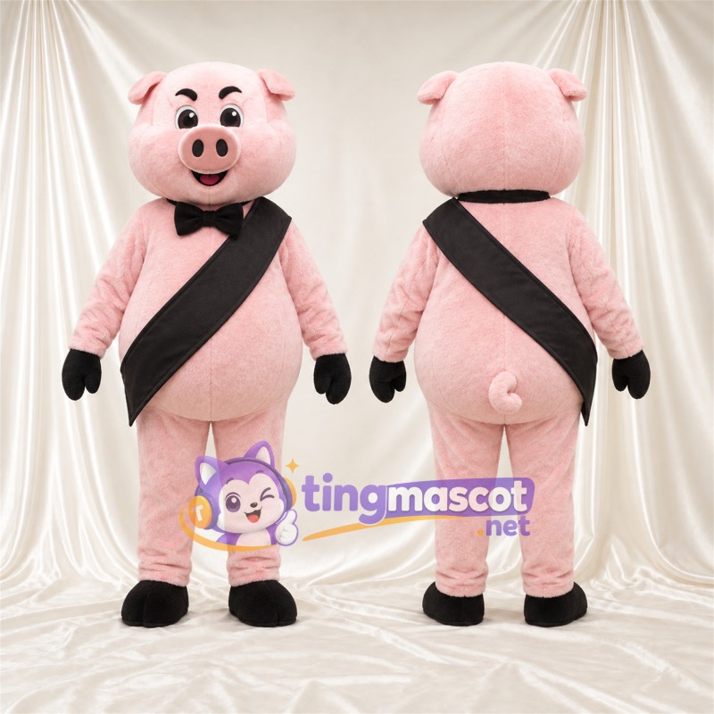 Costume de mascotte Cochon – rose – Écharpe en bandoulière (noir)
