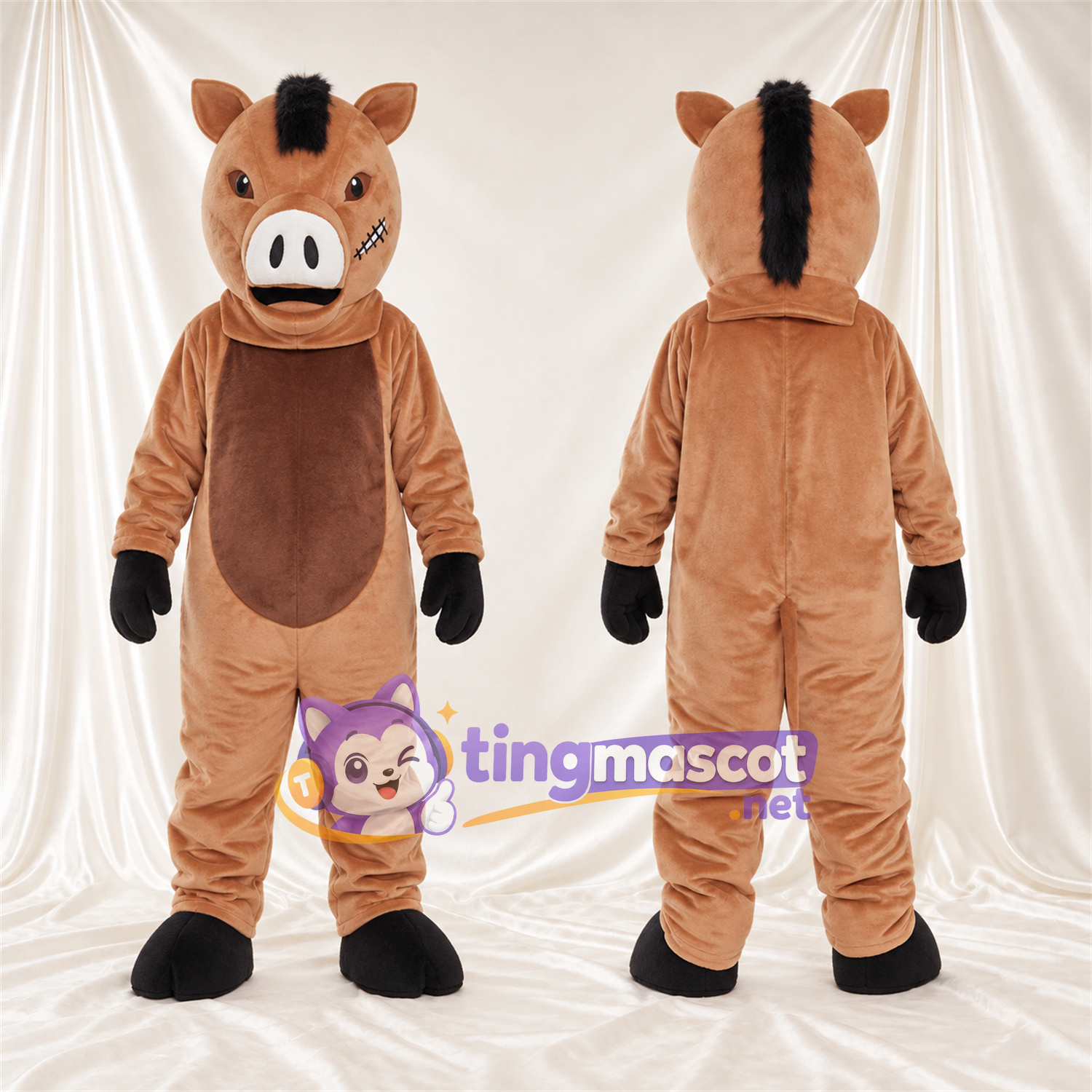 Maskottchenkostüm Wildschwein – braun – Bauch (braun); Schnauze (weiß) Maskottchenkostüm Wildschwein – braun – Bauch (braun); Schnauze (weiß)