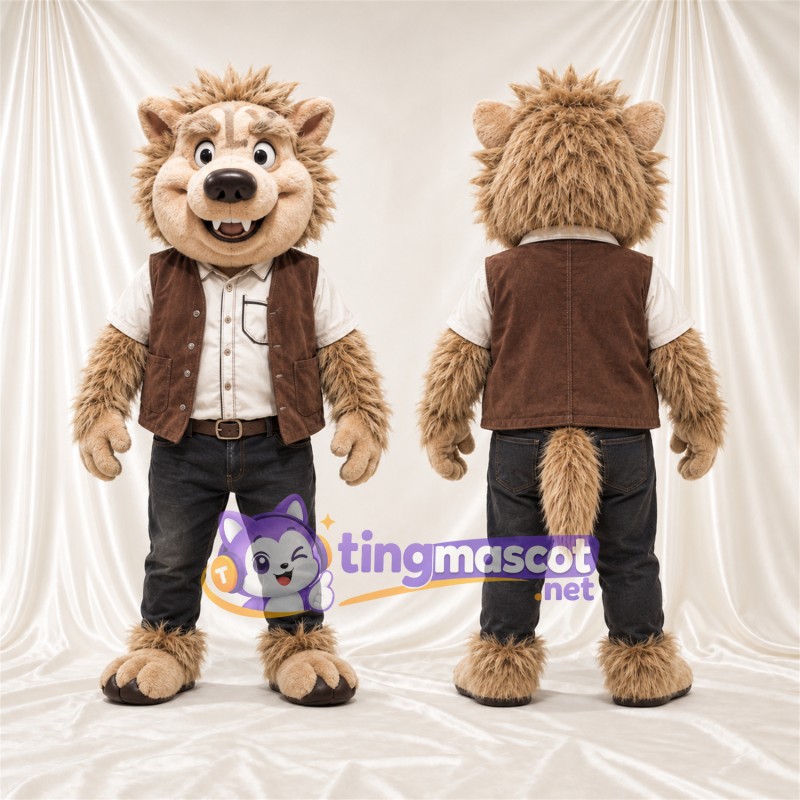 Costume de mascotte Loup – brun clair – Gilet (marron); Pantalon (noir)