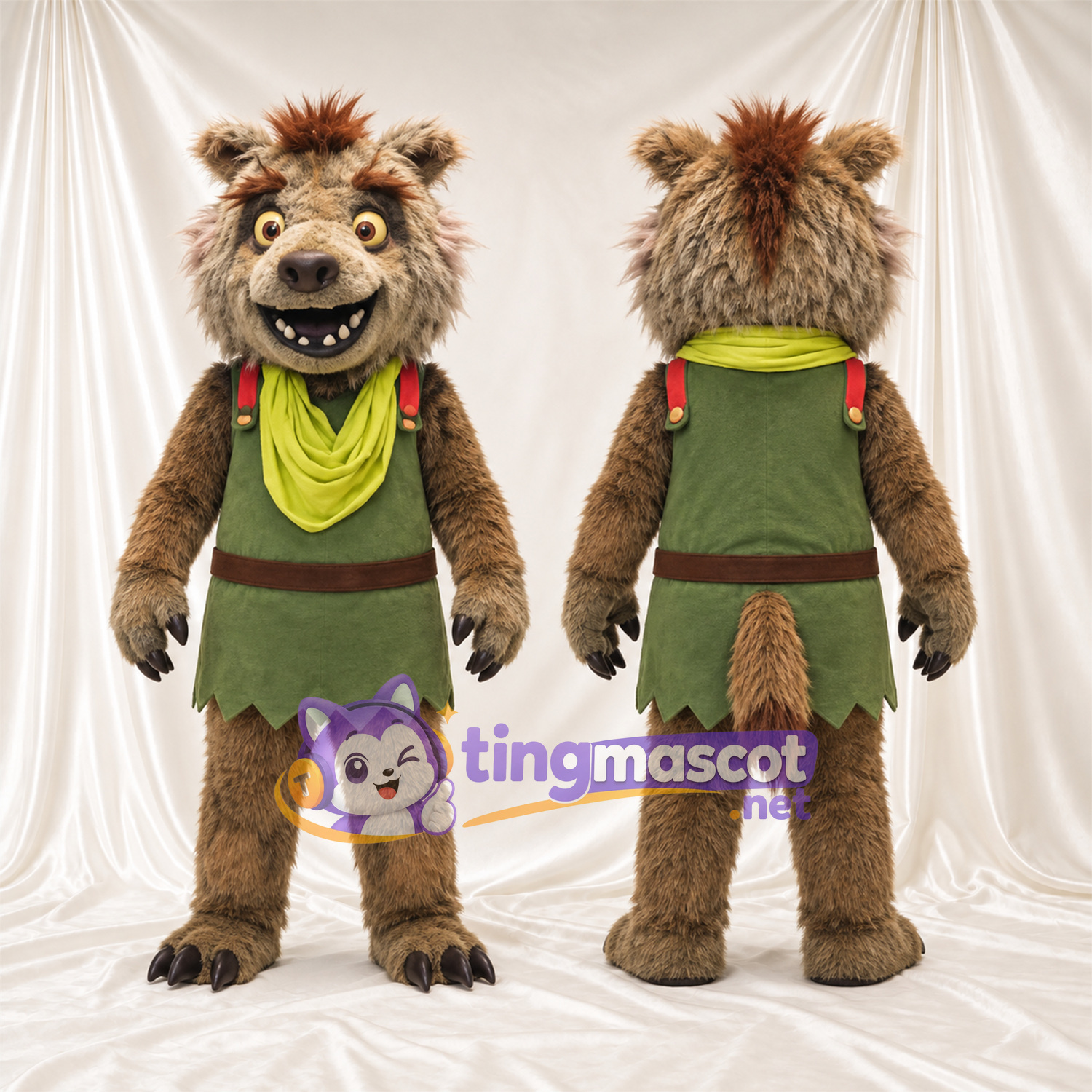 Maskottchenkostüm Hyäne – braun – Tunika (grün); Schal Maskottchenkostüm Hyäne – braun – Tunika (grün); Schal