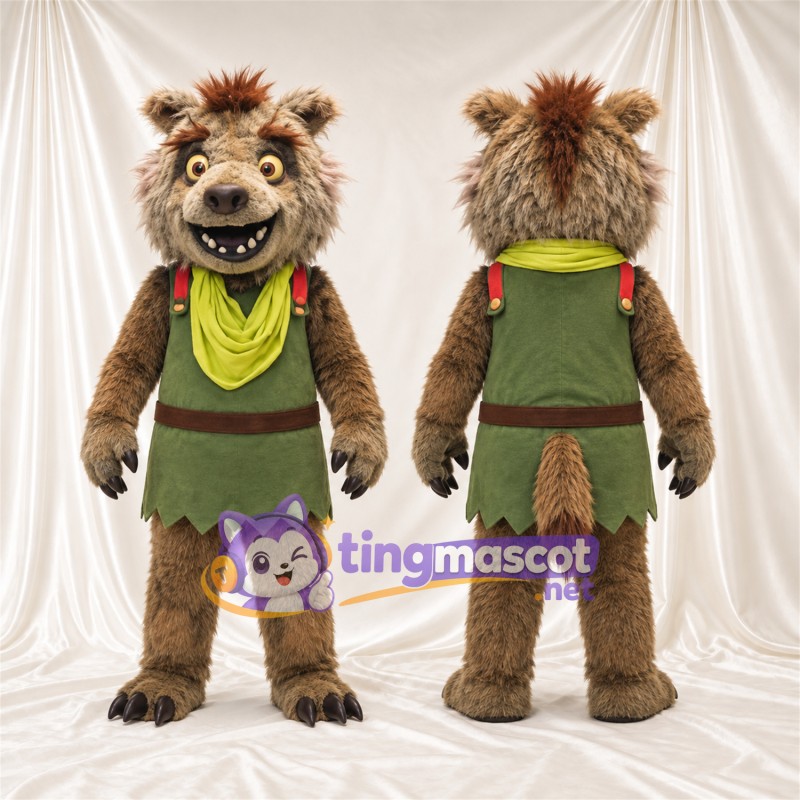 Maskottchenkostüm Hyäne – braun – Tunika (grün); Schal