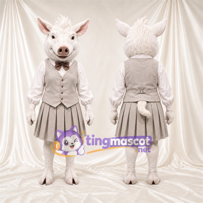 Costume de mascotte Cochon – blanc – Robe (gris)