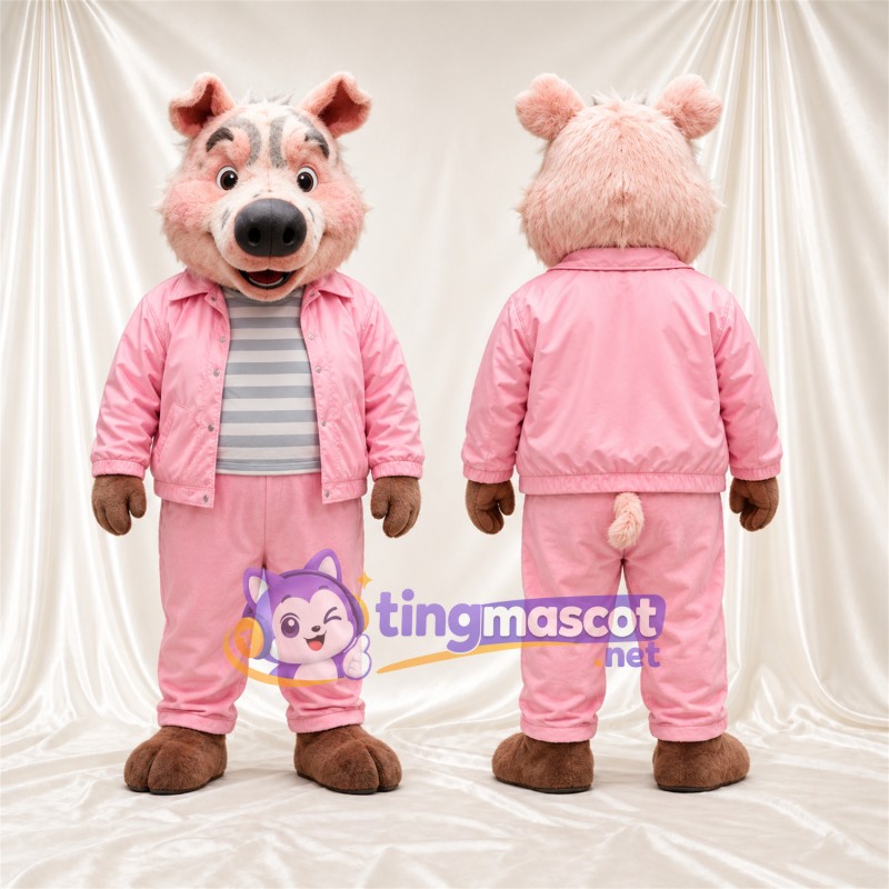 Costume de mascotte Cochon – gris – Survêtement (rose)