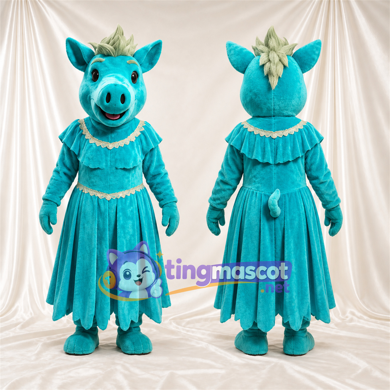 Costume de mascotte Cochon – bleu canard – Robe (bleu canard) Costume de mascotte Cochon – bleu canard – Robe (bleu canard)