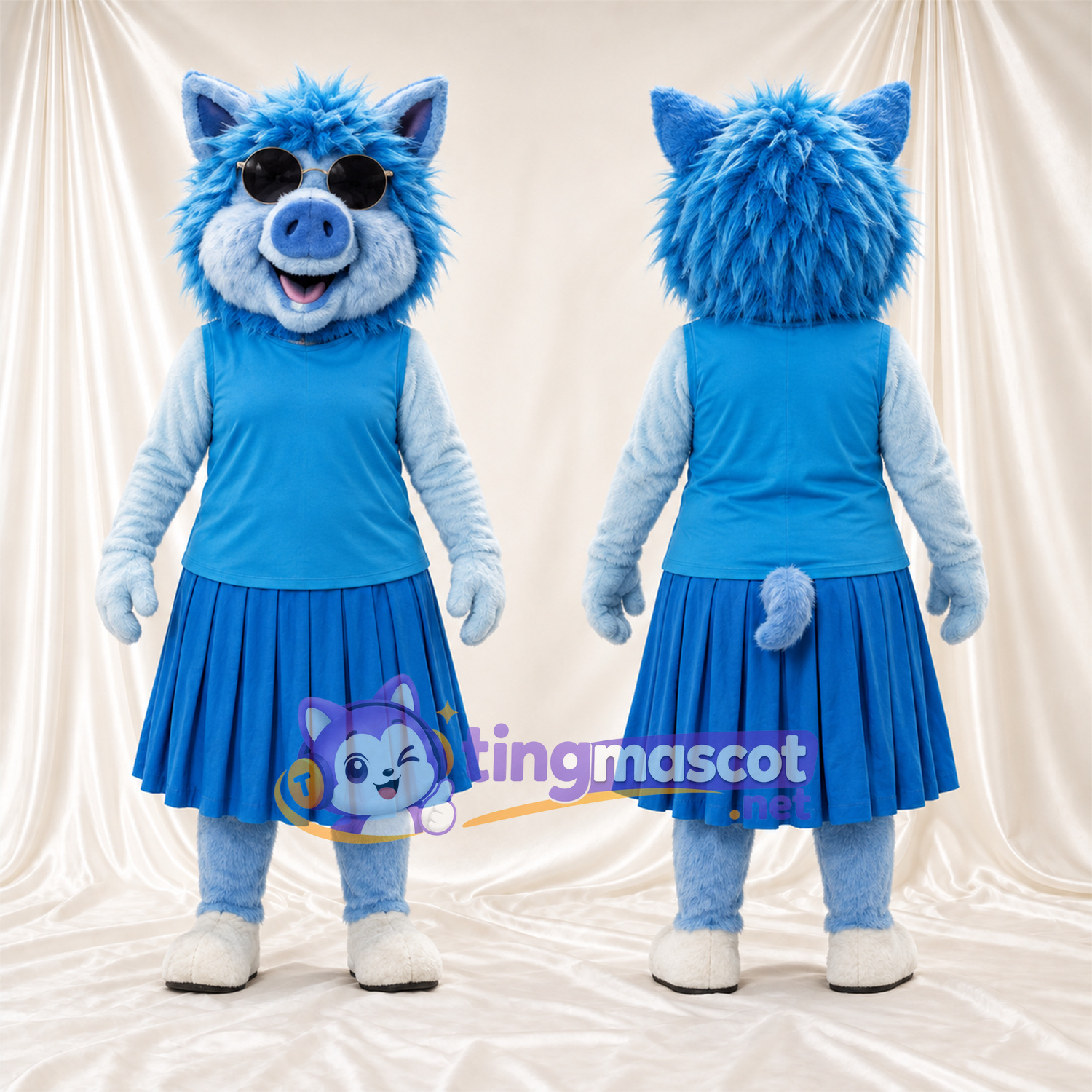 Blue Wild Boar Mascot Costume - Blue Dress Blue Wild Boar Mascot Costume - Blue Dress