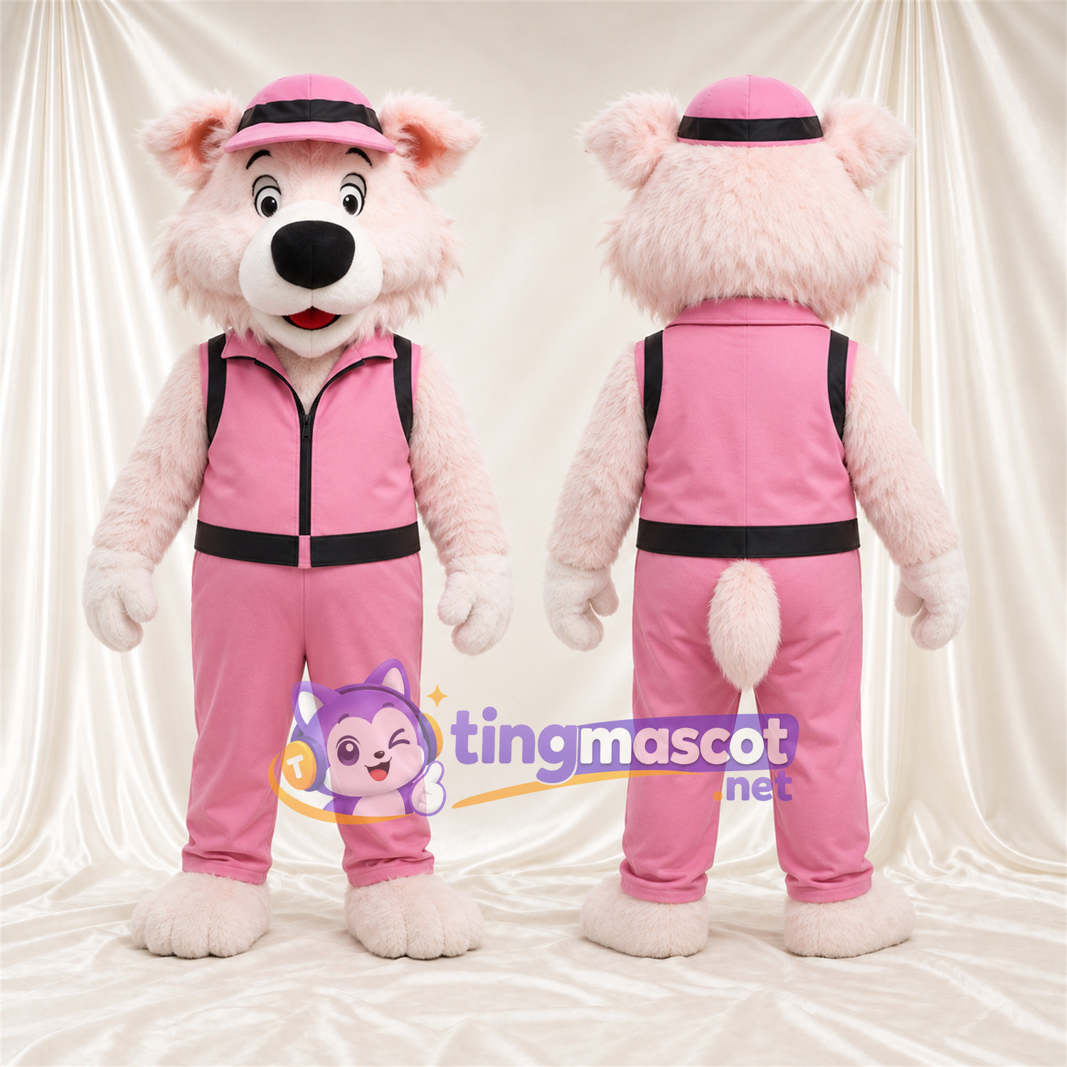 Maskottchenkostüm Eisbär – weiß – Trainingsanzug (rosa) Maskottchenkostüm Eisbär – weiß – Trainingsanzug (rosa)