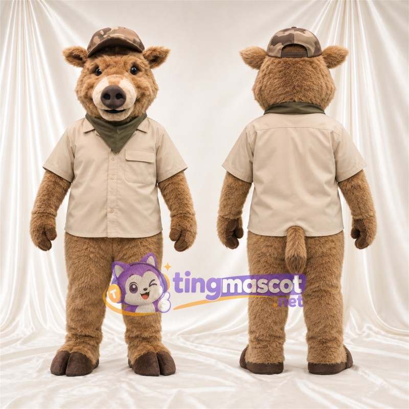 Costume de mascotte Sanglier – marron – Chemise (beige); Casquette