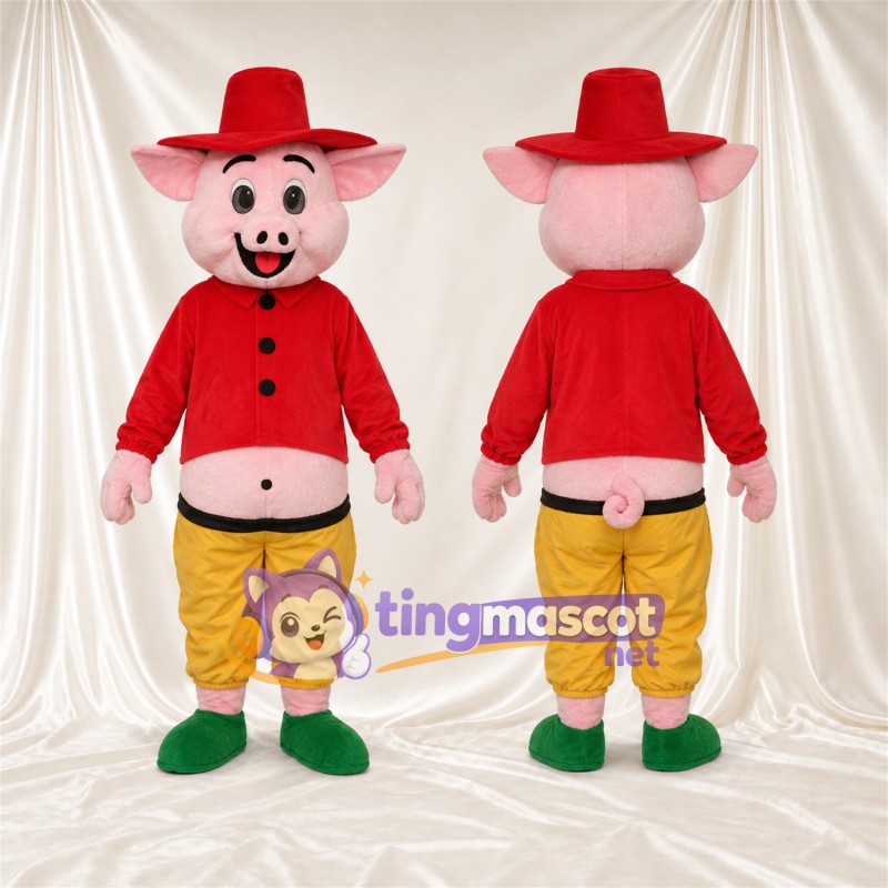 Costume de mascotte Cochon – rose – Chapeau (rouge); Veste