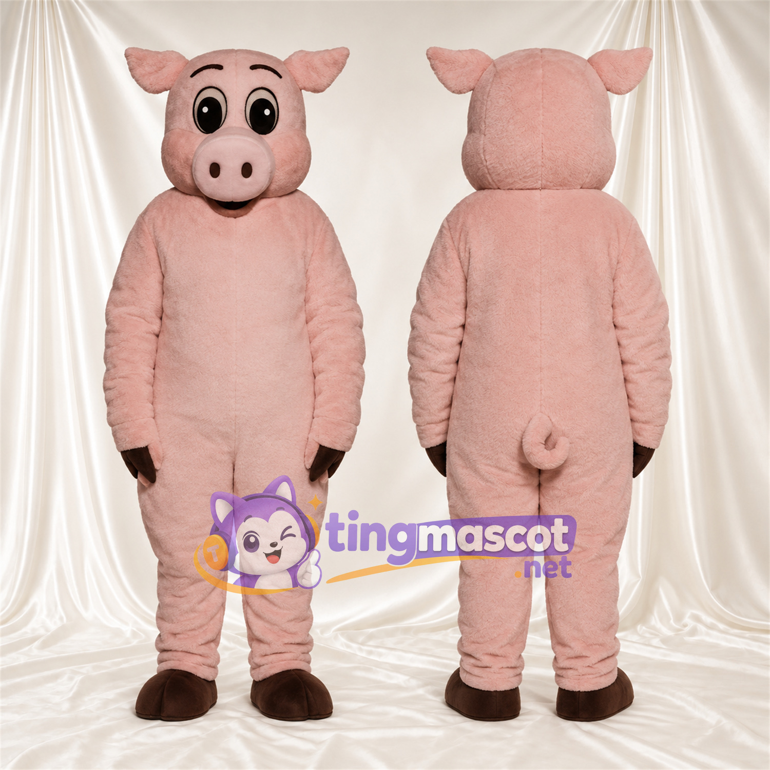 Costume de mascotte Cochon – rose – Mains (marron); Pieds (marron) Costume de mascotte Cochon – rose – Mains (marron); Pieds (marron)