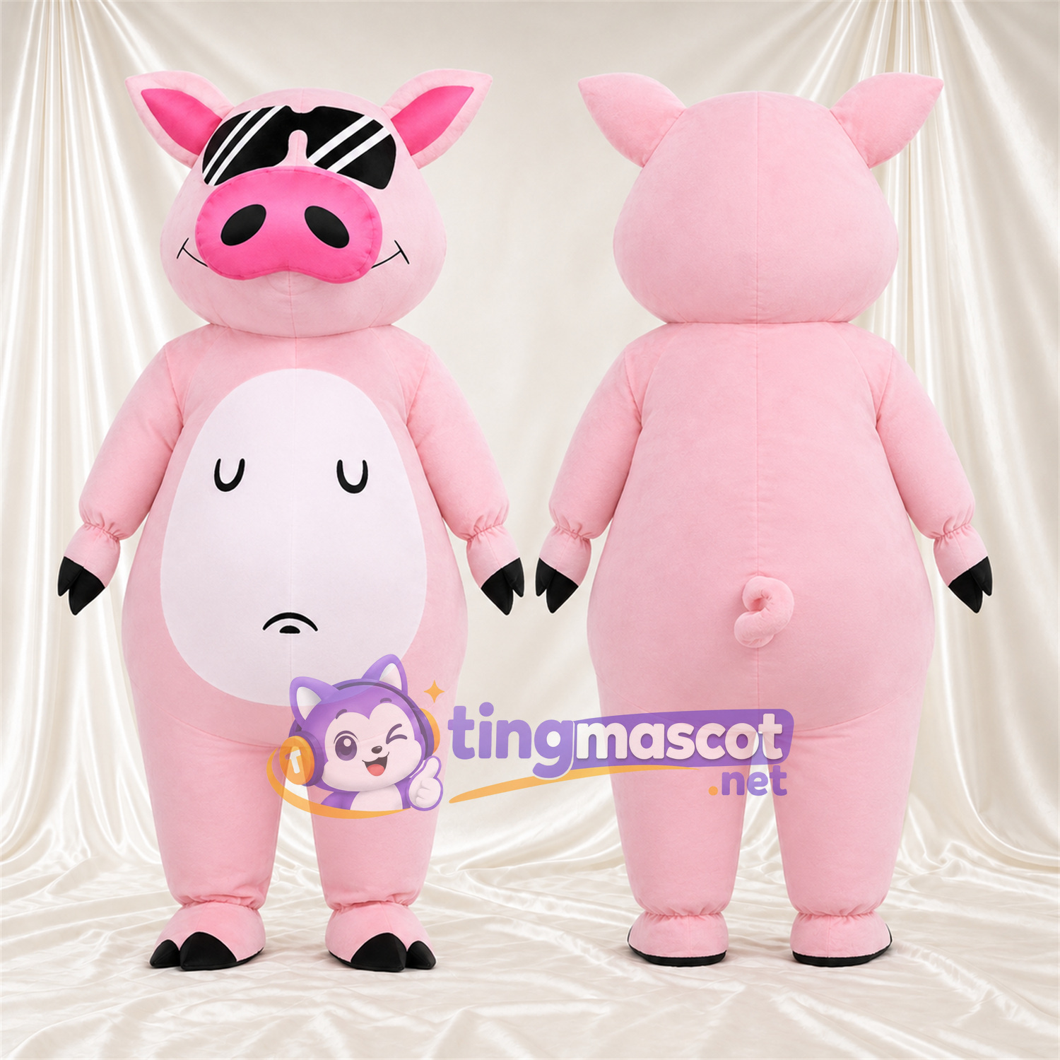 Costume de mascotte Cochon – rose – Tache autour d’un œil (noir) Costume de mascotte Cochon – rose – Tache autour d’un œil (noir)