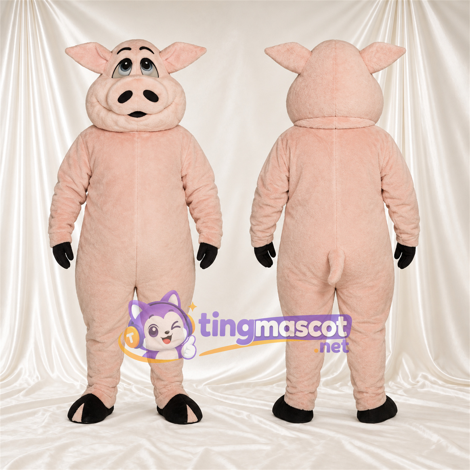 Costume de mascotte Cochon – pêche – Longues oreilles; Gants (noir) Costume de mascotte Cochon – pêche – Longues oreilles; Gants (noir)