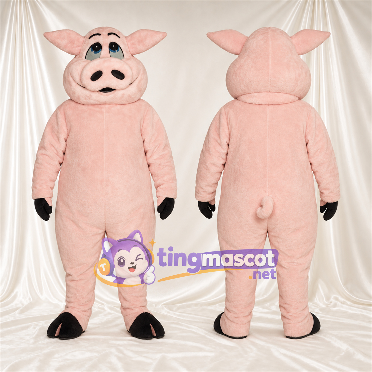 Costume de mascotte Cochon – pêche – Longues oreilles; Gants (noir) Costume de mascotte Cochon – pêche – Longues oreilles; Gants (noir)