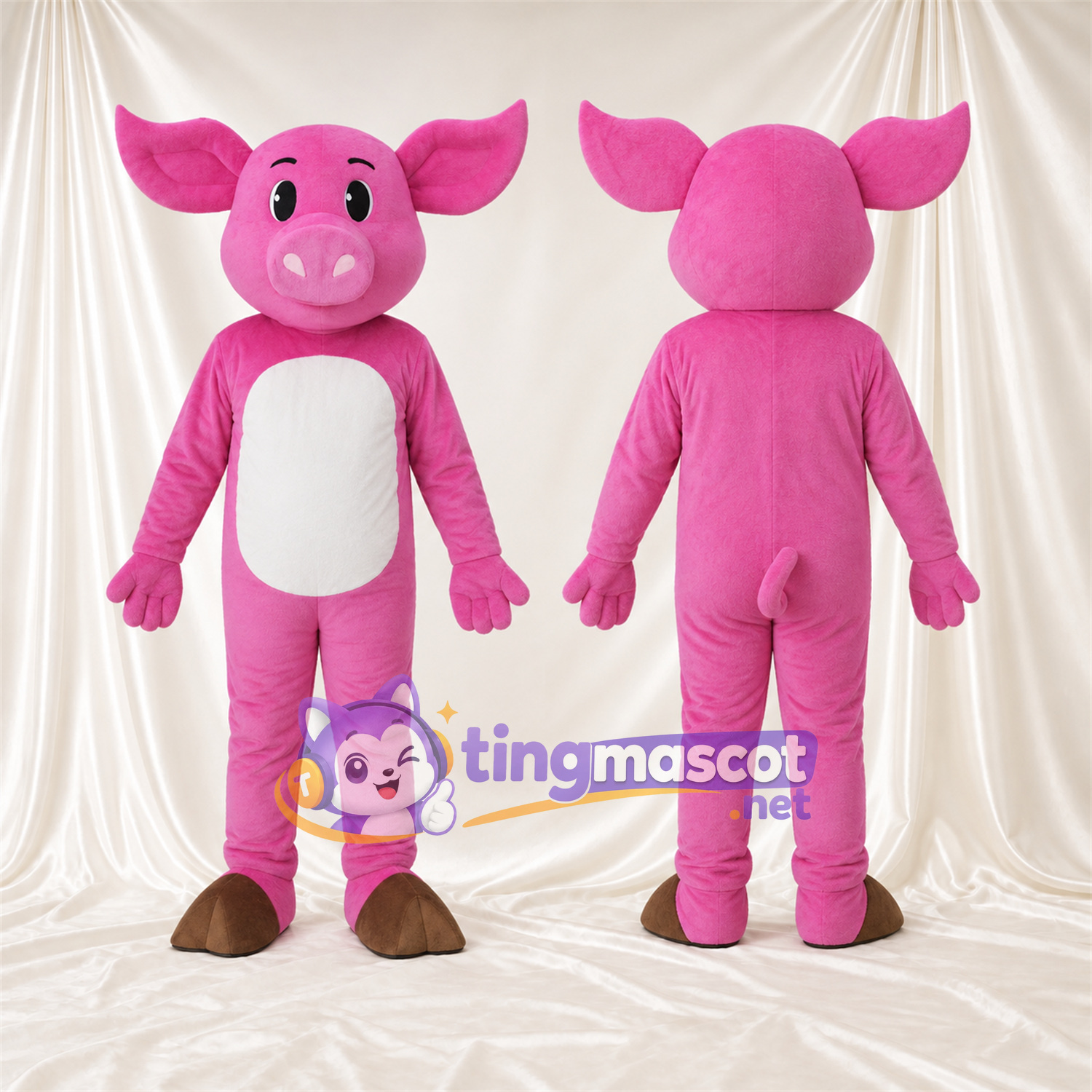 Costume de mascotte Cochon – rose vif – Ventre (blanc) Costume de mascotte Cochon – rose vif – Ventre (blanc)
