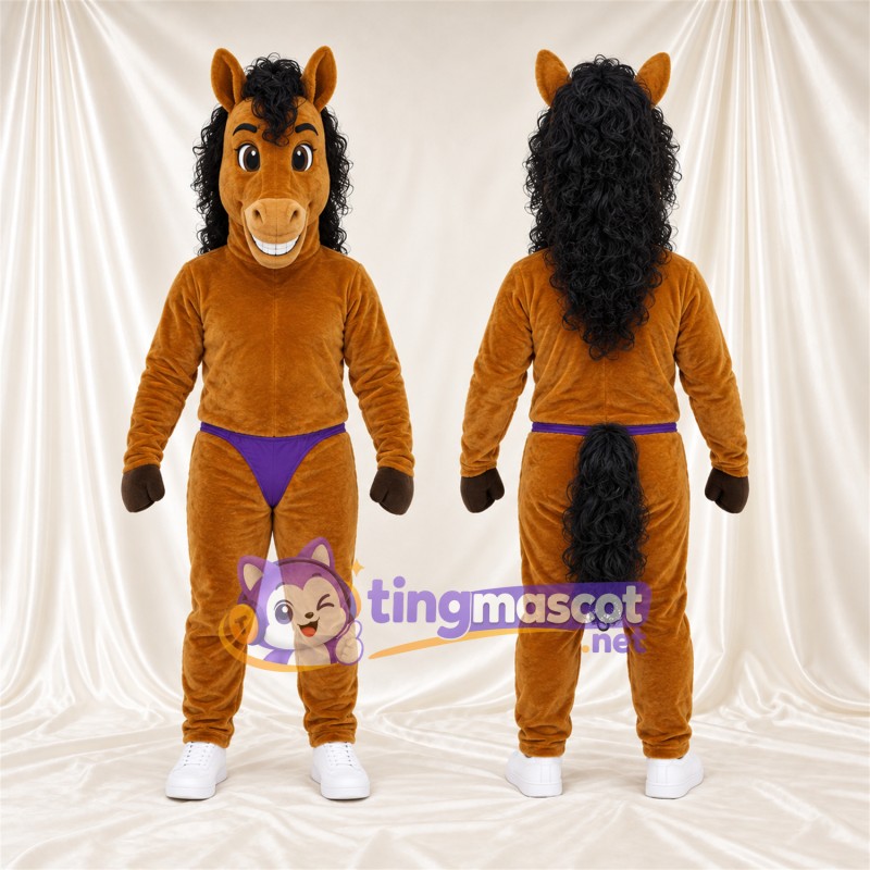 Costume de mascotte Cheval – orange – Short (violet)