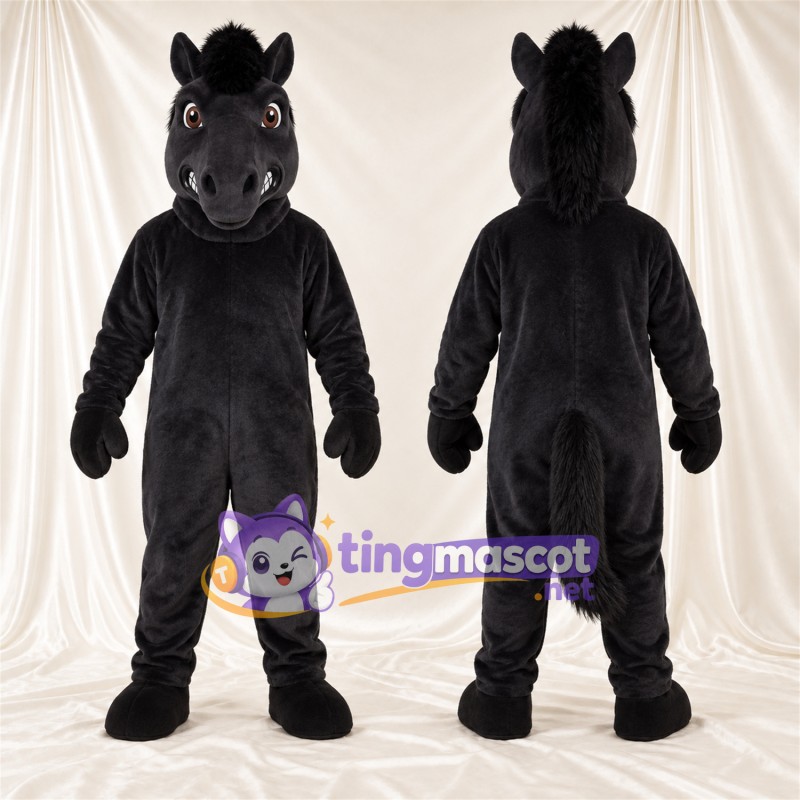 Black Horse Mascot Costume - Black Mane and Round Muzzle