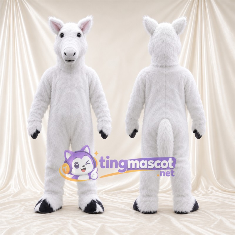 Costume de mascotte Cheval – blanc – Intérieur des oreilles (rose); Sabots (noir)