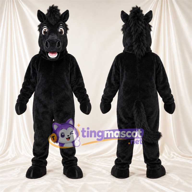 Black Horse Mascot Costume - Black Mane and Open Mouth
