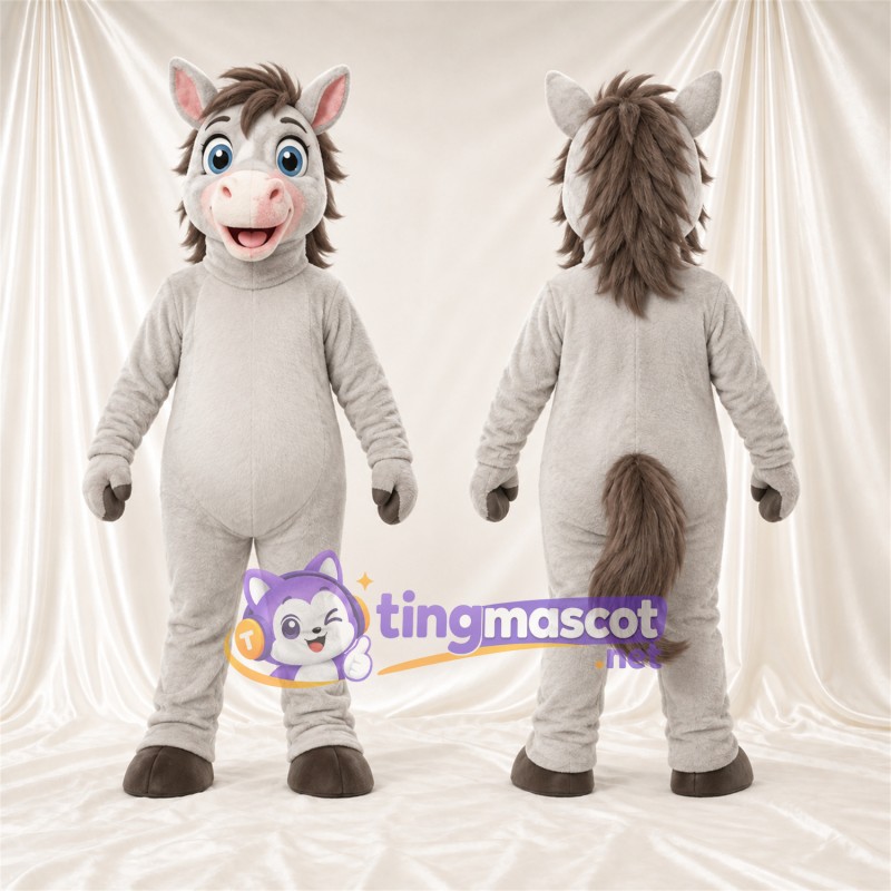 Costume de mascotte Cheval – gris – Crinière (gris); Yeux (bleu)