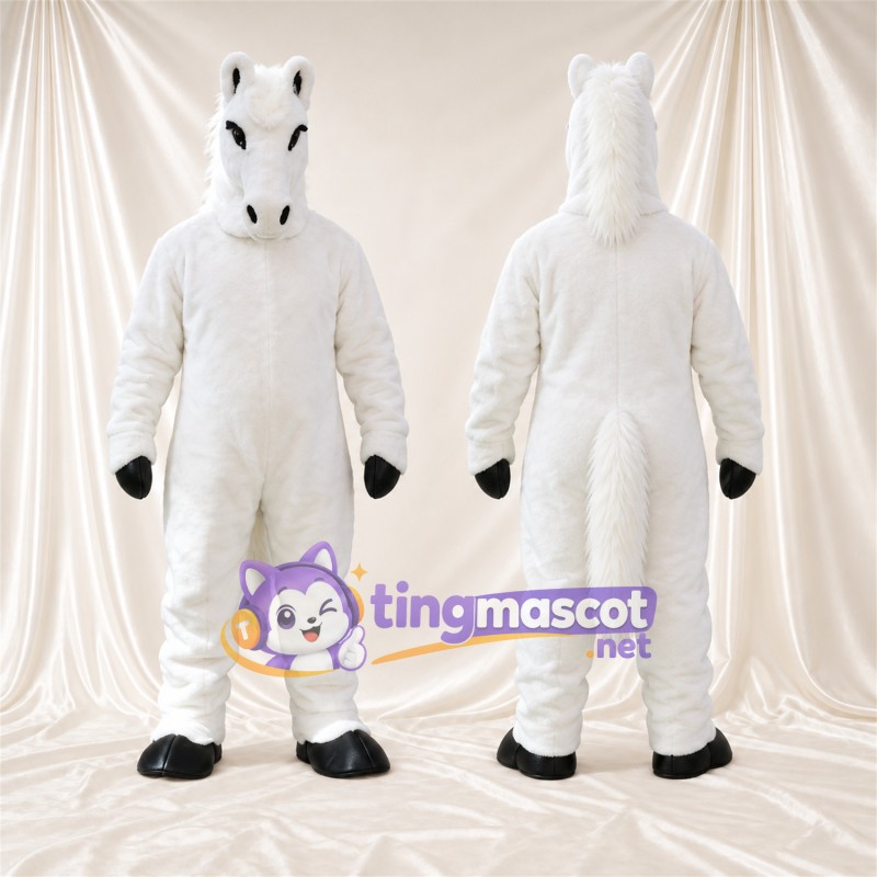 Costume de mascotte Cheval – blanc – Sabots (noir); Crinière (blanc)