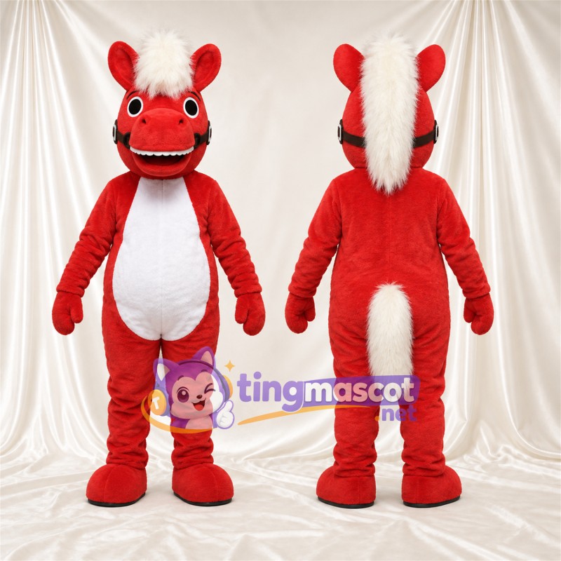 Costume de mascotte Cheval – rouge – Crinière (blanc)