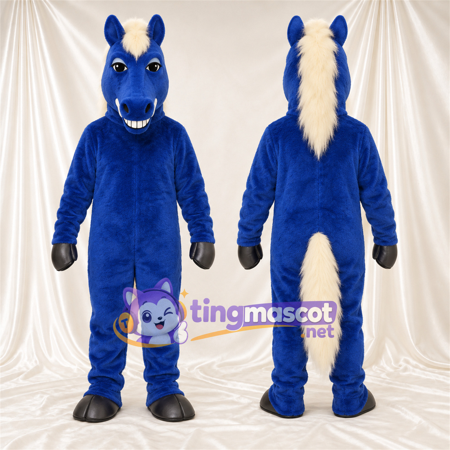 Costume de mascotte Cheval – bleu – Crinière (blanc); Queue Costume de mascotte Cheval – bleu – Crinière (blanc); Queue
