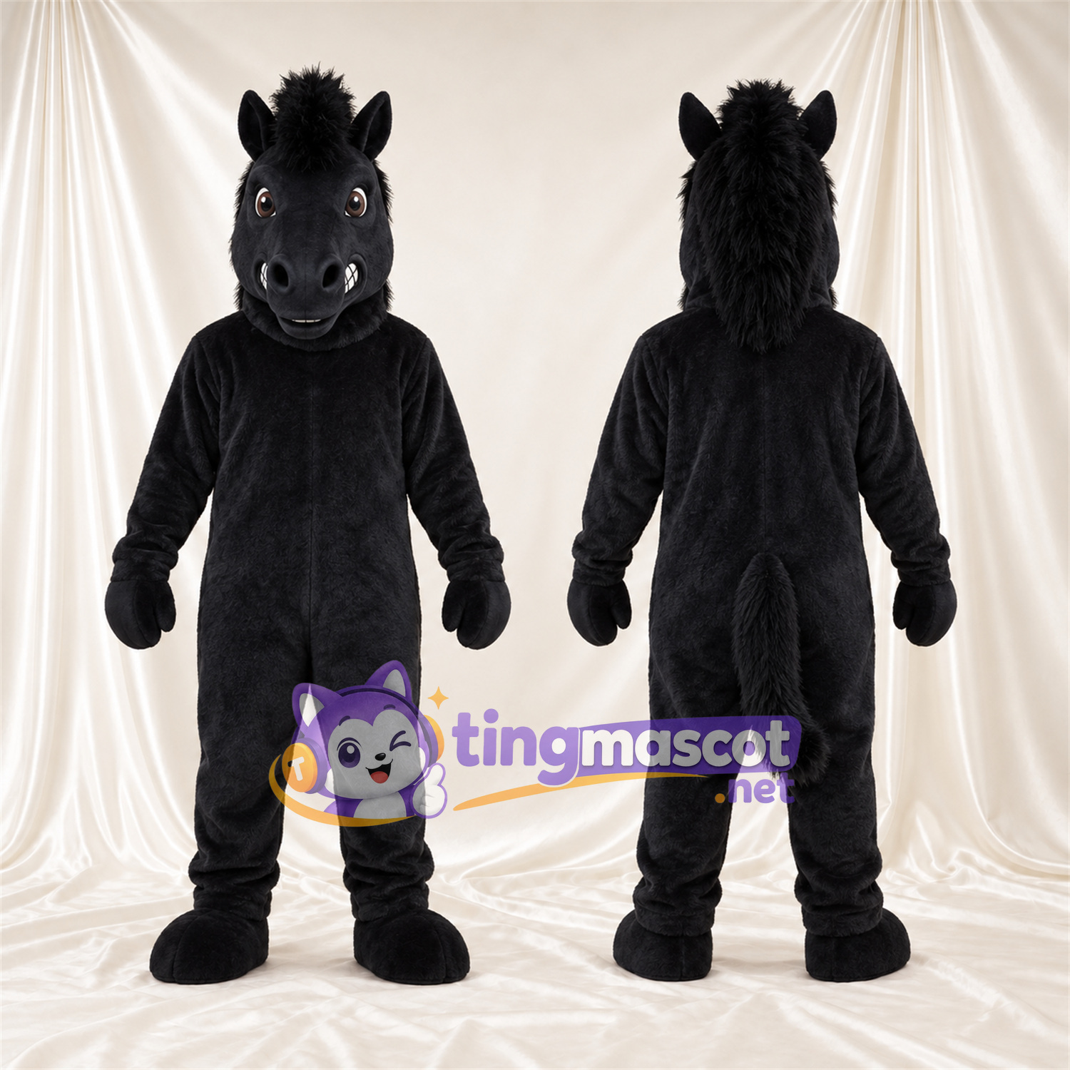 Black Horse Mascot Costume - Black Mane and Head Tuft Black Horse Mascot Costume - Black Mane and Head Tuft