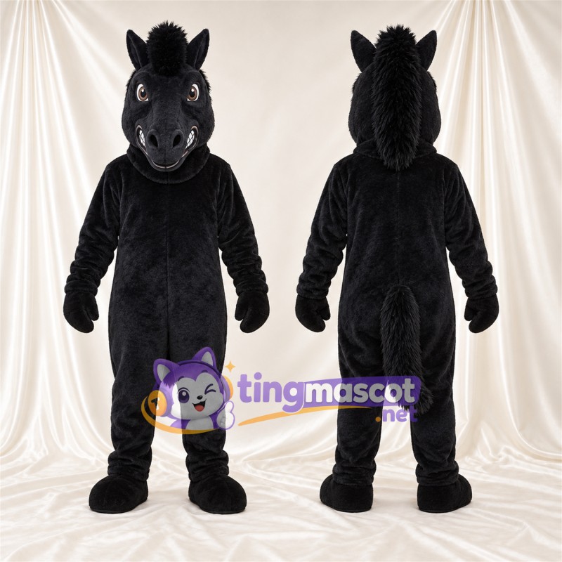 Black Horse Mascot Costume - Black Mane and Toothy Grin